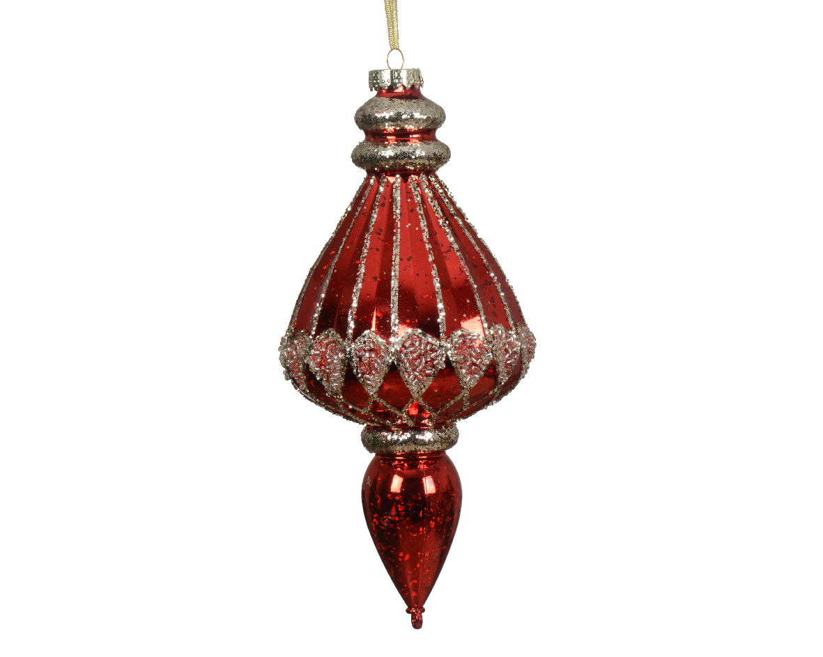 PENDENTE ROSSO E GLITTER D12 H29CM.