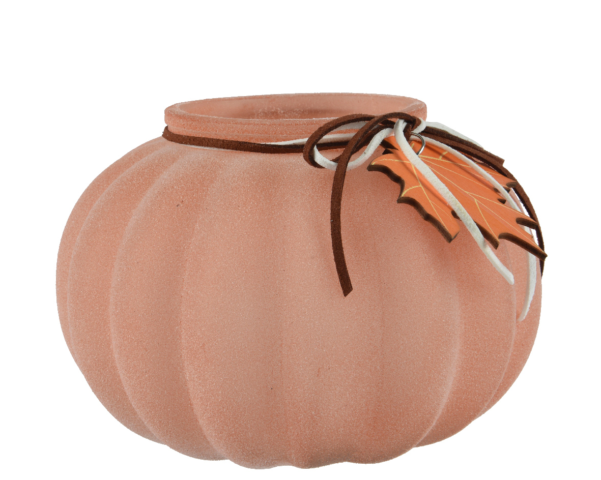 ZUCCA VETRO PORTACAND. D15,8 H11CM. C/FOGLIA