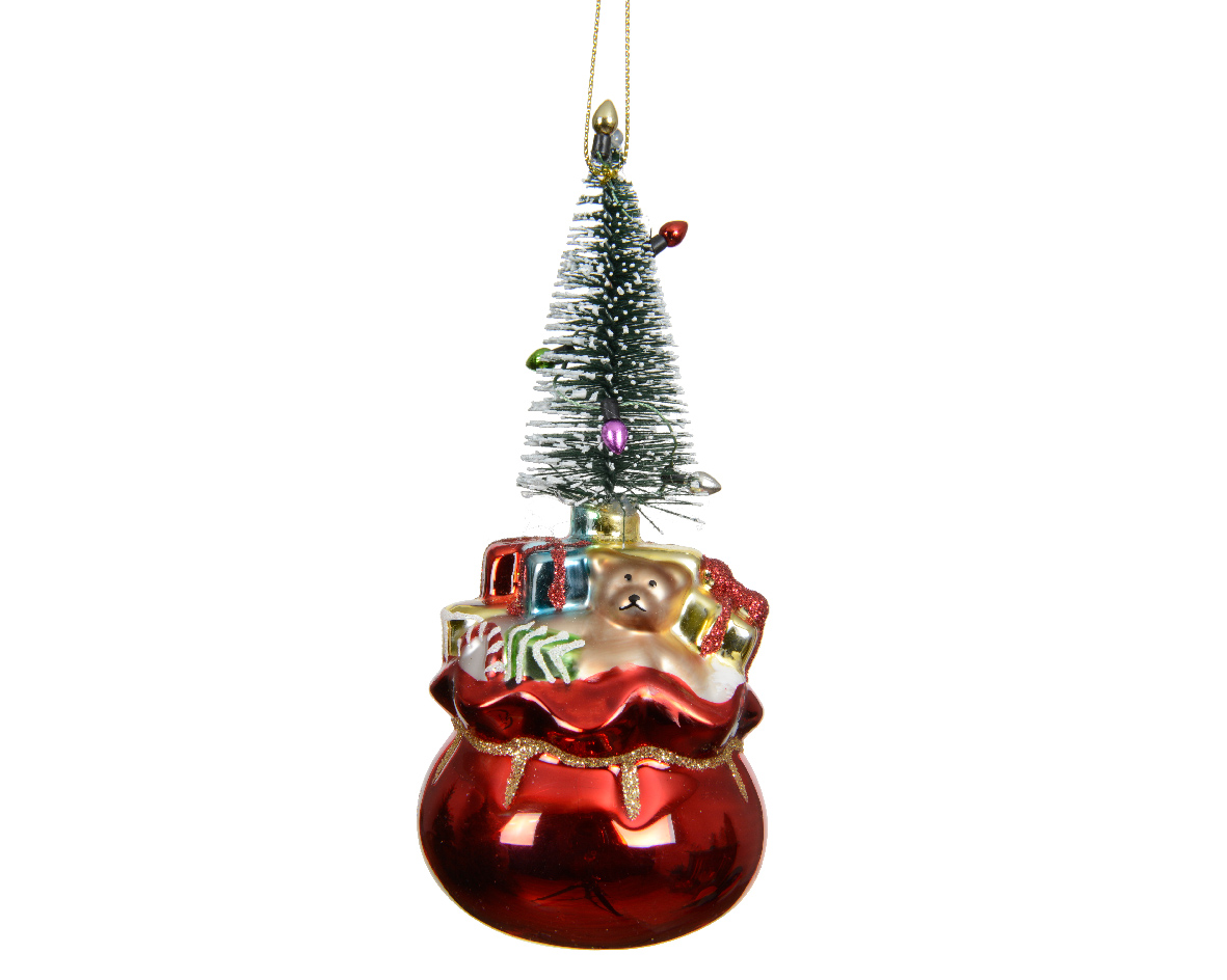 SACCO REGALI IN VETRO C/ALBERO DA APP. D7 H15CM.