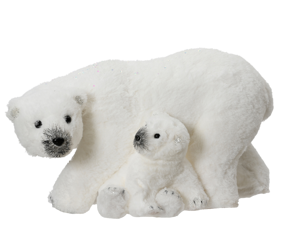 ORSO C/CUCCIOLO GLITTER 24X49 H27CM. BIANCO