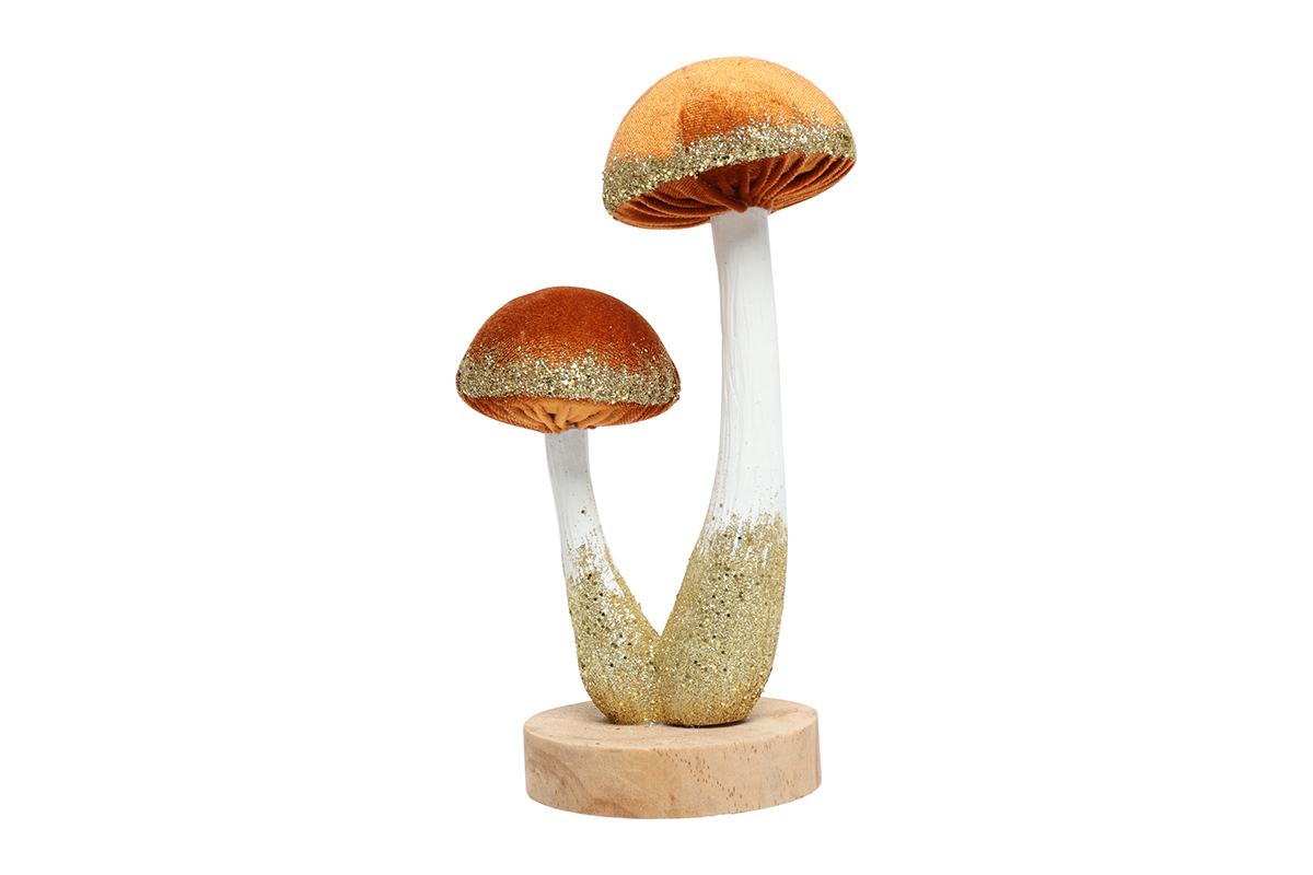 FUNGHI VELVET GLITTER 13X9 H21,5CM. TERRAC.