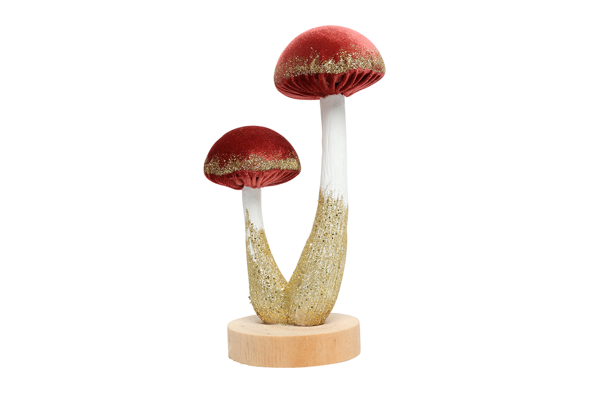 FUNGHI VELVET GLITTER 13X9 H21,5CM. ROSA ANT.SC.