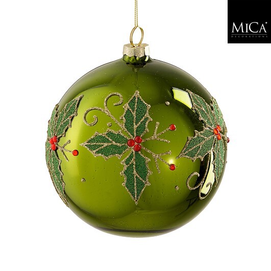 SFERA VETRO C/AGRIFOGLIO D15CM. VERDE