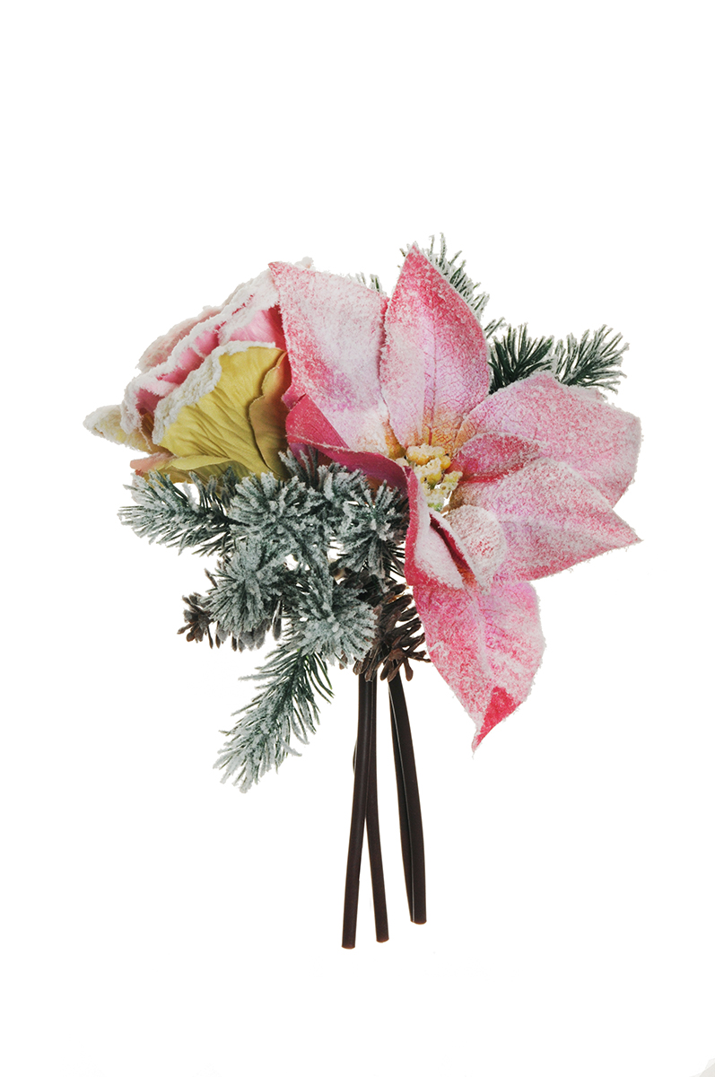 ROSE REGINA, POINSET., PINES X4 29CM. PINK GR.