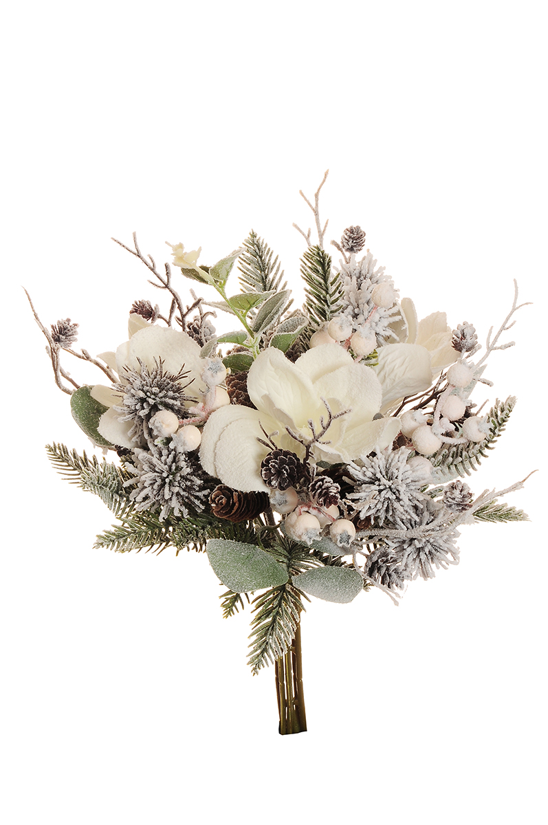 BUNDLE MAGNOLIA, BACCHE E PIGNE X7 35CM. BIANCO