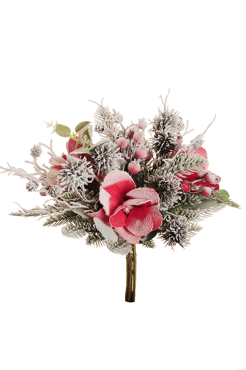 BUNDLE MAGNOLIA, BACCHE E PIGNE X7 35CM. ROSSO