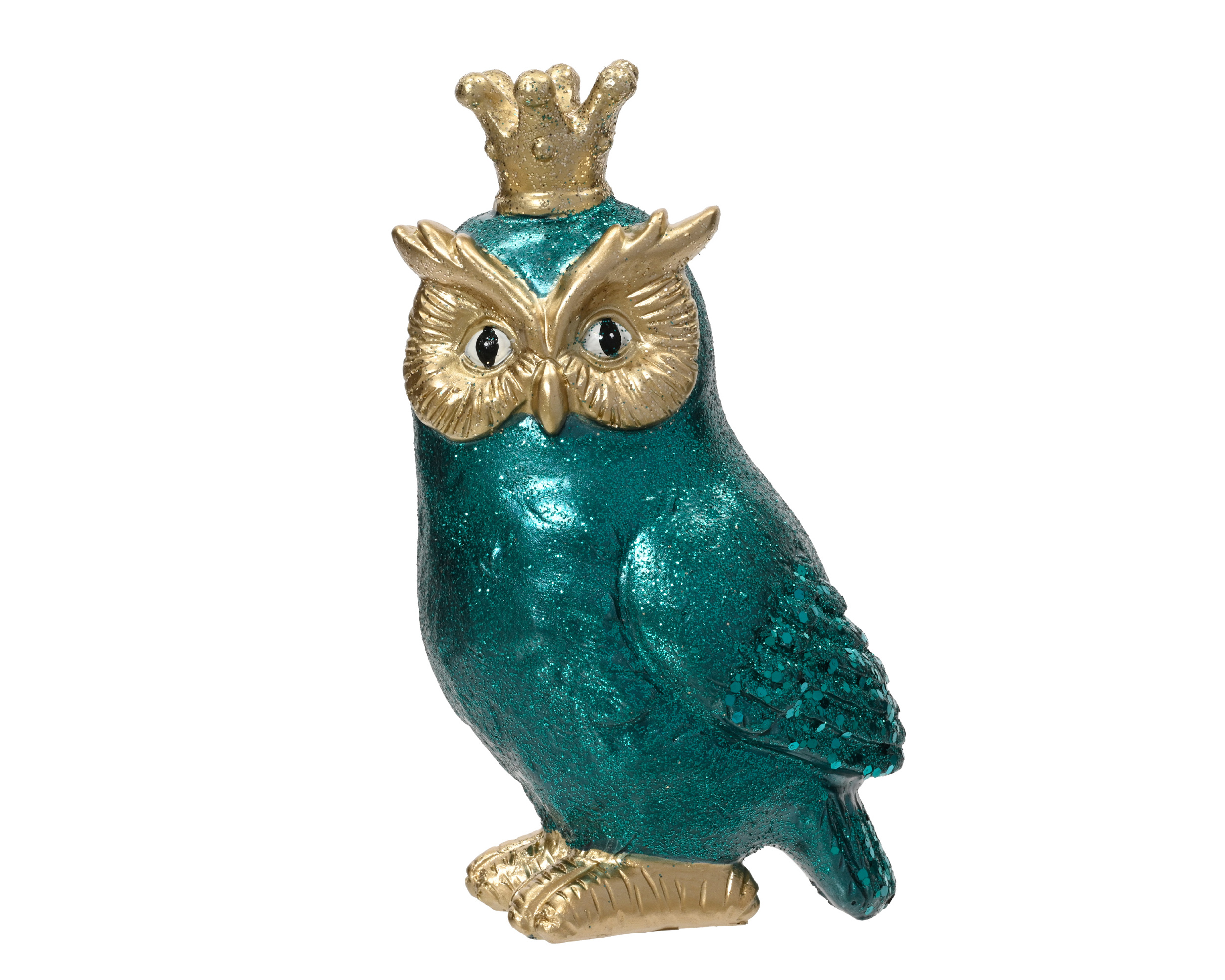 GUFO POLYS. D9,5X8 H16,5CM. VERDE /ORO