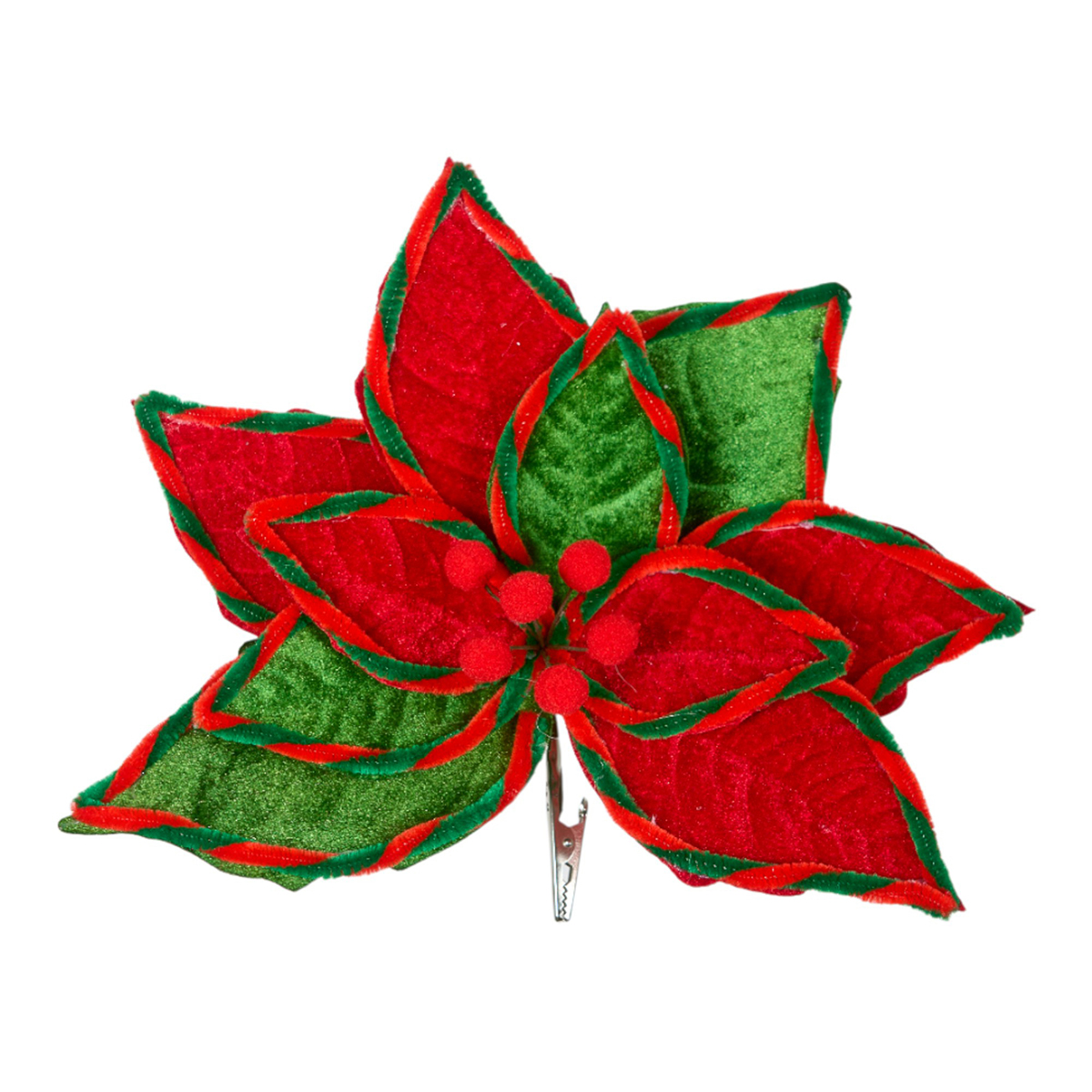 POINSETTIA VELLUTO C/CLIP 22CM. VERDE
