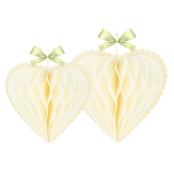 CUORI IN CARTA AVORIO C/SMERLO S/2PZ.ASS. 20-25CM.