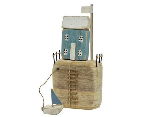 CASETTA C/BARCA IN LEGNO H37CM. NAT/BLUE