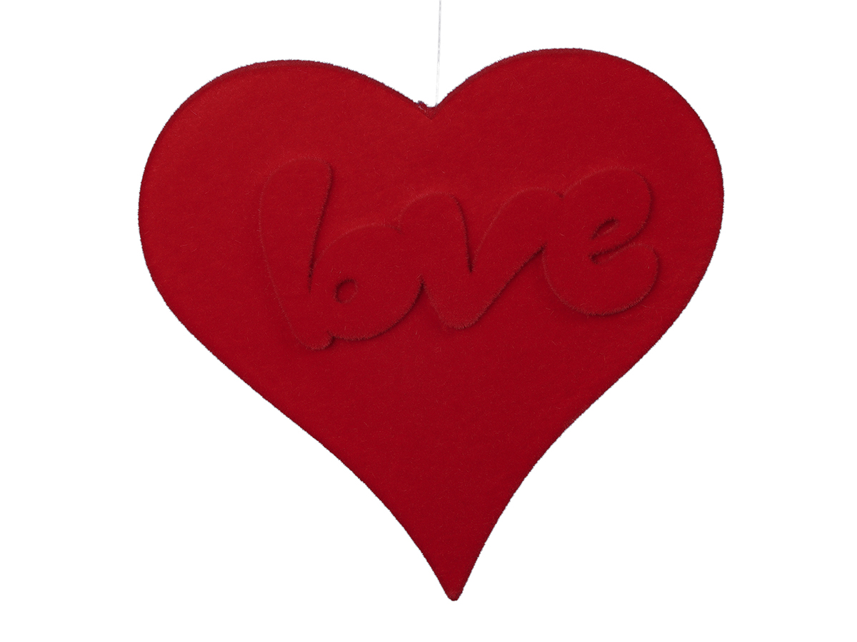 CUORE FLOCC. C/SCRITTA LOVE D40CM. ROSSO