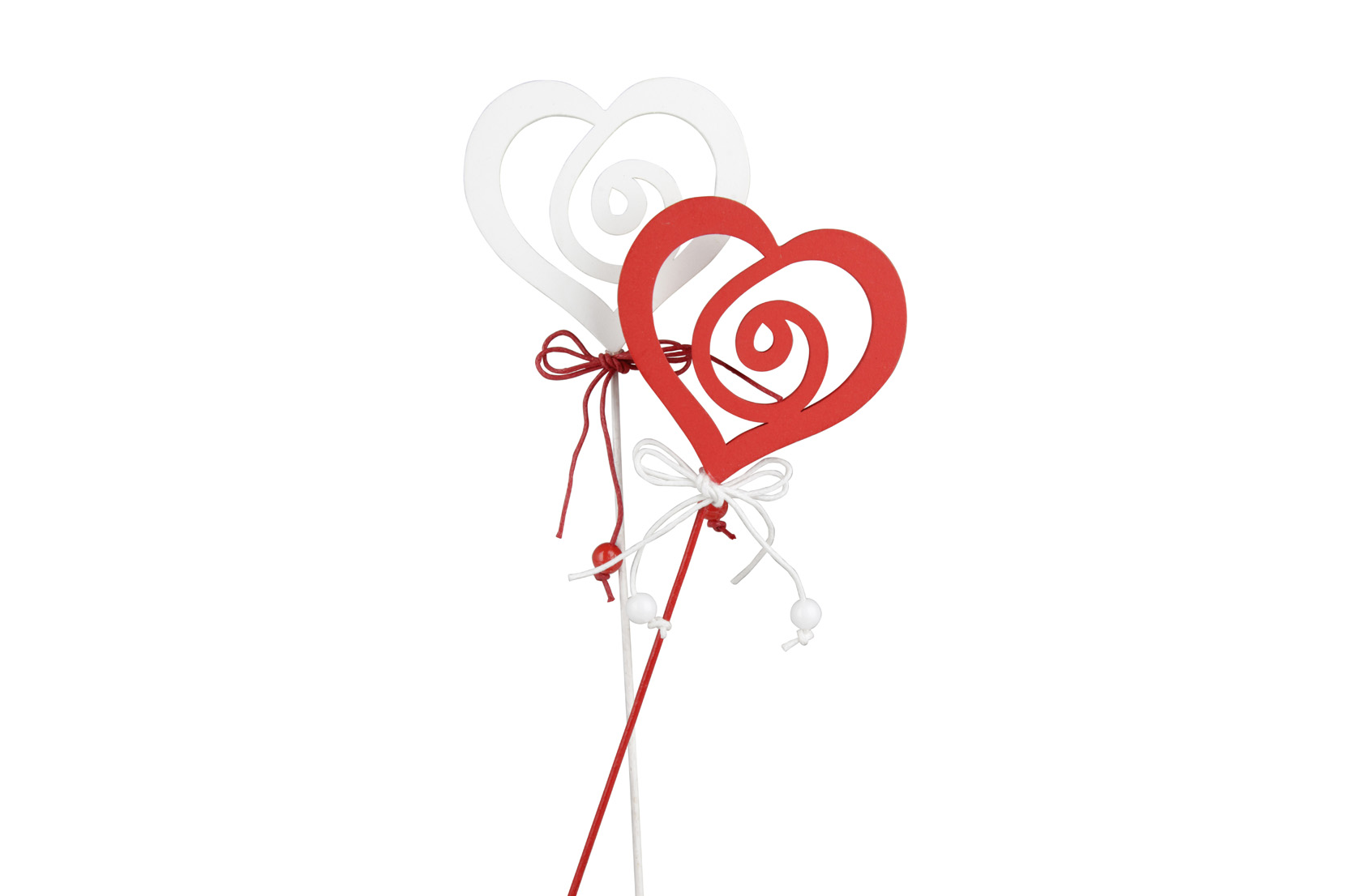 PICK CUORE LEGNO 12PZ. D7 H27CM. ROSSO E BIANCO