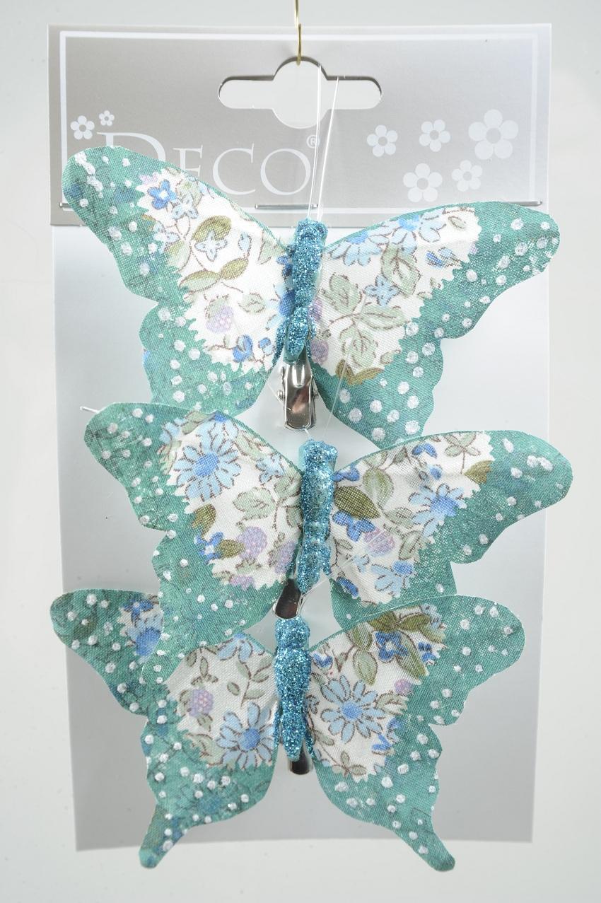 FABRIC BUTTERFLY O/CLIP 3PZ. 11CM.EMERALD