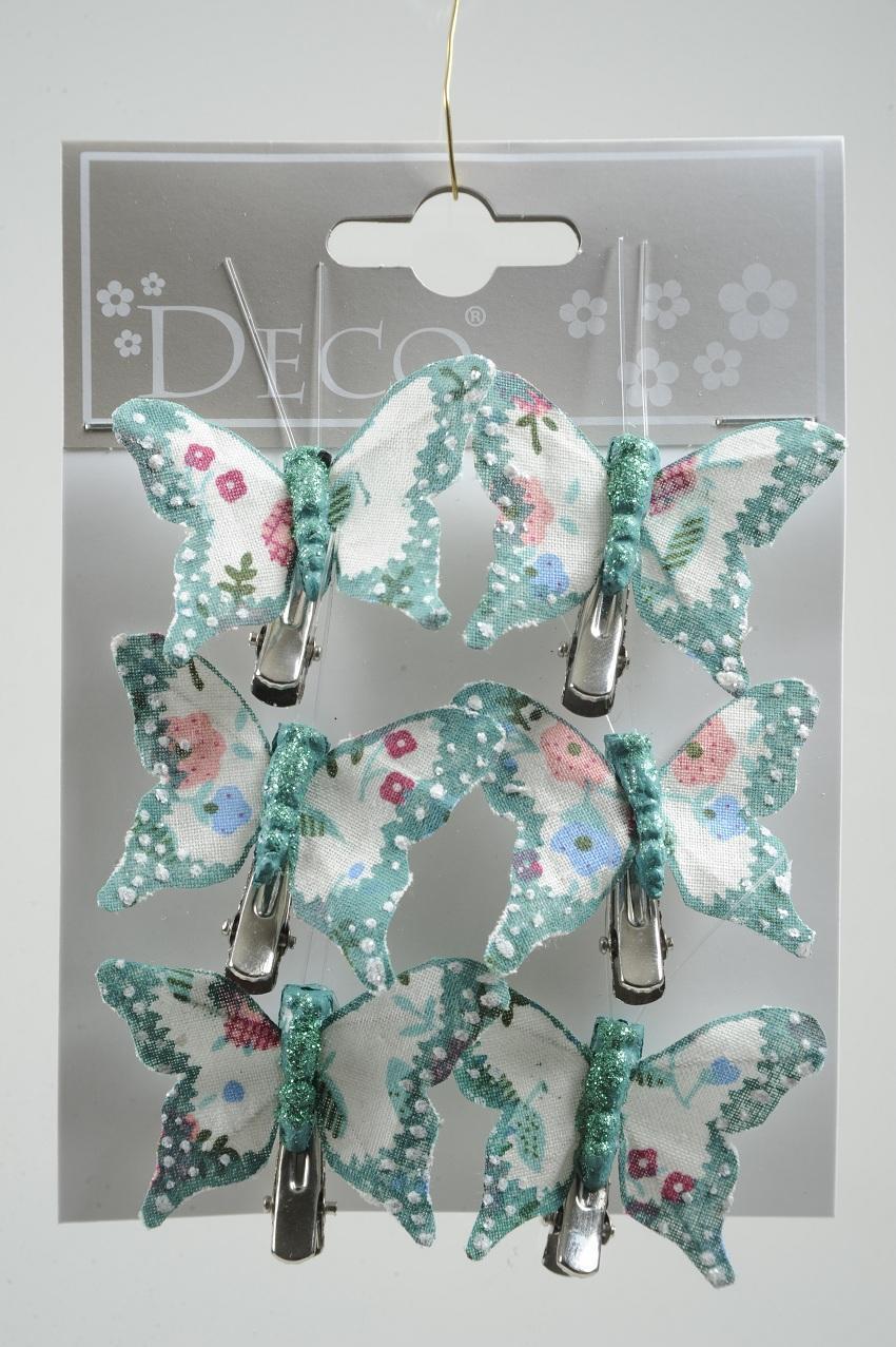 FABRIC BUTTERFLY O/CLIP 6PZ. 5CM.EMERALD