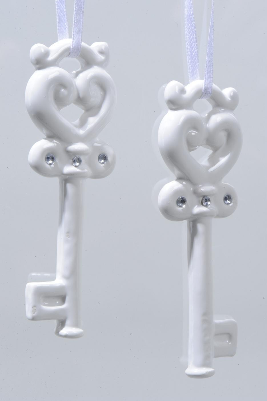 KEY W/HANGER 2PZ. L9,5CM. WHITE