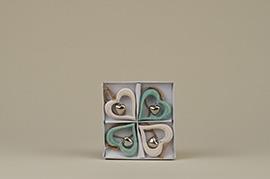 CUORE LEGNO 4PZ. 7CM. BIANCO E CELESTE