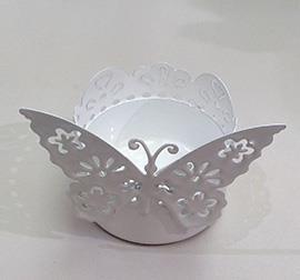 PORTACANDELA BIANCO C/FARFALLA 4PZ. 6X6CM.