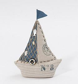 SAILING BOAT FABRIC H32 24X9CM. NAT/BLUE