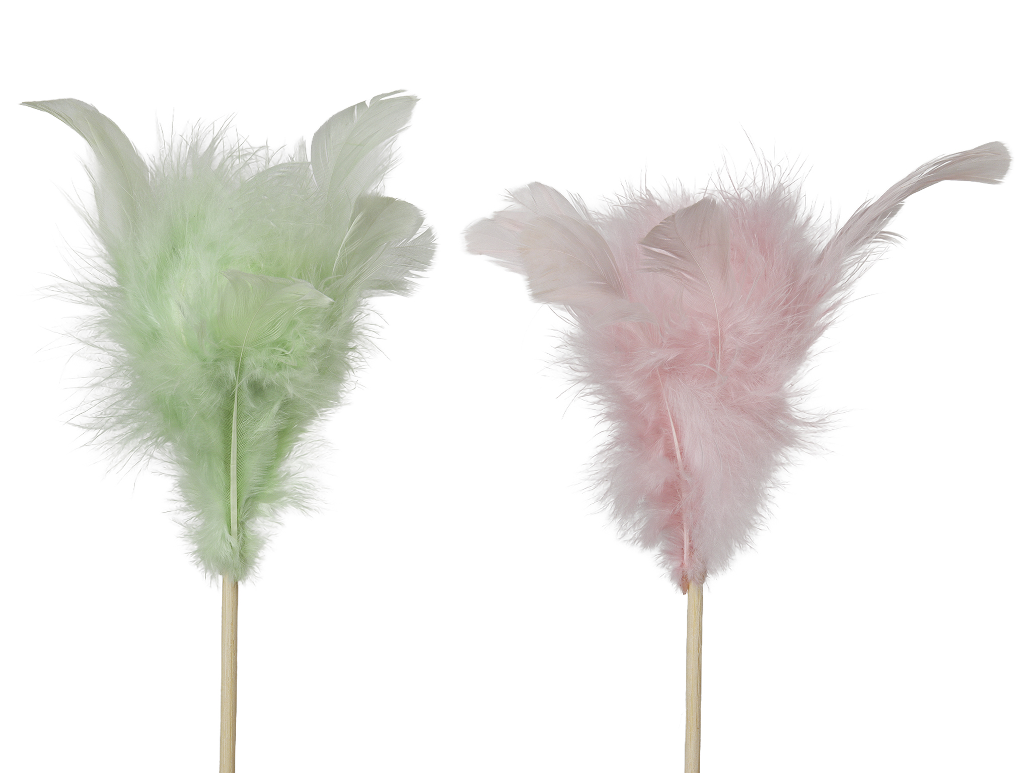 PIUME SU STICK 8CM. 8PZ. ROSA E VERDE