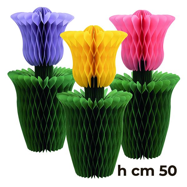 TULIPANO C/VASO IN CARTA H50CM. ROSA