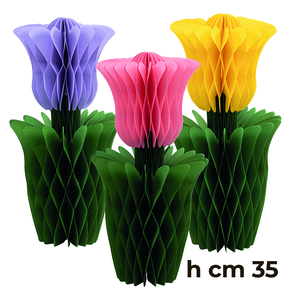 TULIPANO C/VASO IN CARTA H35CM. ROSA